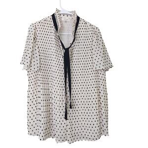 Max Studio Womens Top XL White Black Texture Flutter Cap Sleeve Flowy Loose